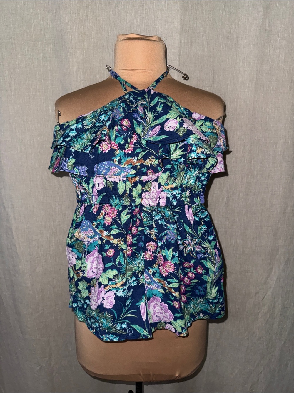 Janie and Jack Navy Floral Halter Cold-Shoulder Camisole